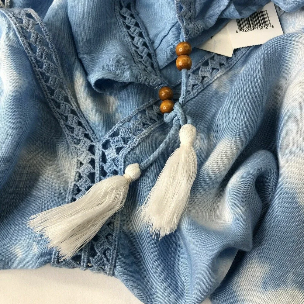 Raviya Tie-Dye Tunic Swimsuit Cover-Up Blue White‎ Women's Size Medium NEW